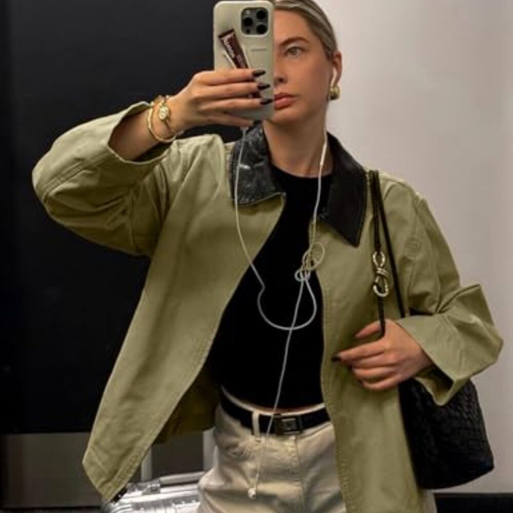 Cropped Barn Jacket Lightweight Utility Coat Over… - image 5